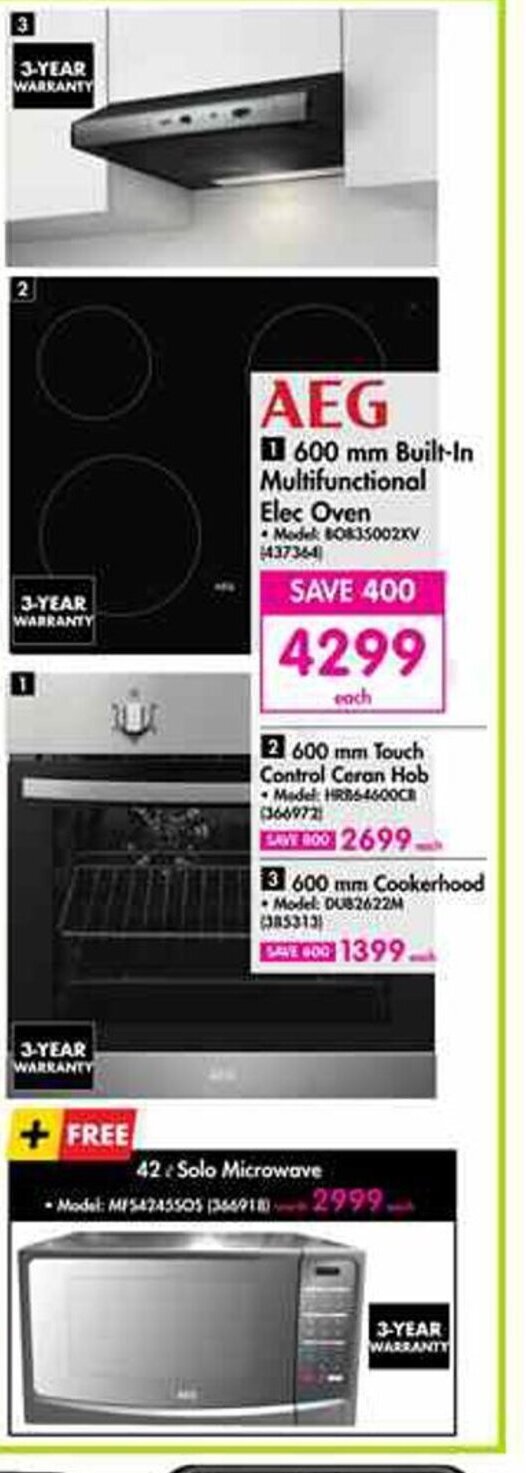 AEG 600mm BuiltIn Multifunctional Elec Oven offer at Makro