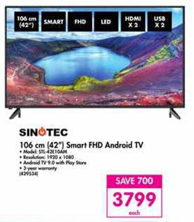 Sinotec 106cm (42") Smart FHD Android TV offer at Makro