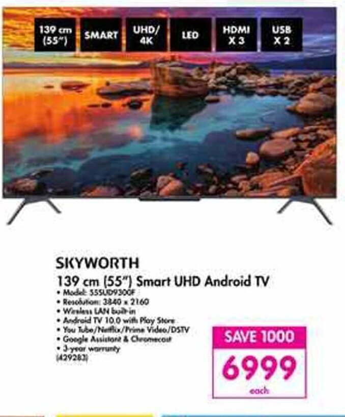 Skyworth 139cm (55") Smart UHD Android TV offer at Makro