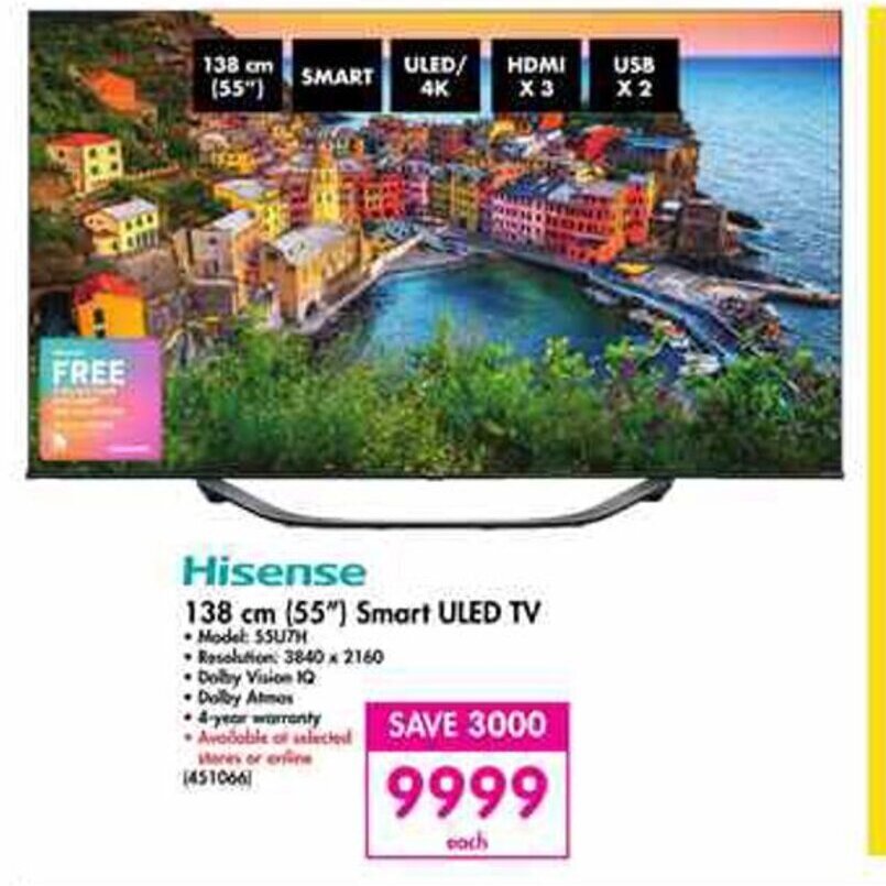 Hisense 138cm (55") Smart ULED TV offer at Makro