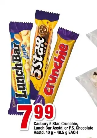 OK Foods Cadbury 5 Star, Crunchie, Lunch Bar Asstd or P.S Asstd 40g-48.5g each offer