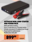 Autogear mini jump starter & power pack js800pp