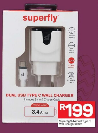 Superfly 3.4A Dual Type C Wall Charger White