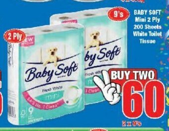 Boxer Baby Soft Mini 2 Ply 200 Sheets White Toilet Tissue 9's offer