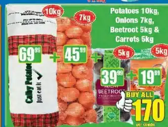 Boxer Potatoes 10kg, Onions 7kg, Beetroots 5kg & Carrots 5kg offer