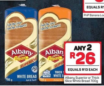 Pick n Pay Albany Superior or Thick Slice White Bread 700g offer