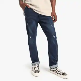 Men's dark wash tapered denim jeans
