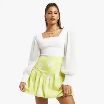 Women's green and white leaf print bubble mini skirt