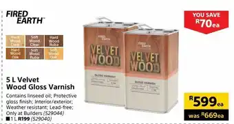 Builders Warehouse 5 l velvet wood gloss varnish offer