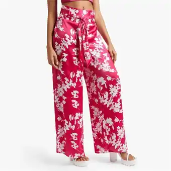 The FIX Women's pink & white floral satin pants offer