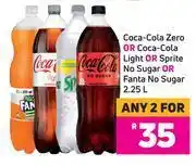 Coca cola zero or coca cola light or sprite no sugar or fanta no sugar-for any 2 x 2.25l