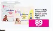 Game Johnson's baby extra sensitive 224's or gentle all over 288s wipes-per pack offer