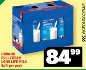 Urband Full Cream Long Life Milk 6x1L per pack