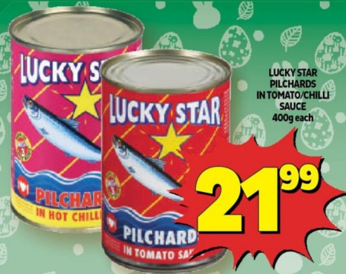 Lucky Star Pilchards in Tomato/Chilli Sauce 400g each offer at Usave