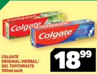 Usave Colgate Original/Herbal/Gel Toothpaste 100ml each offer