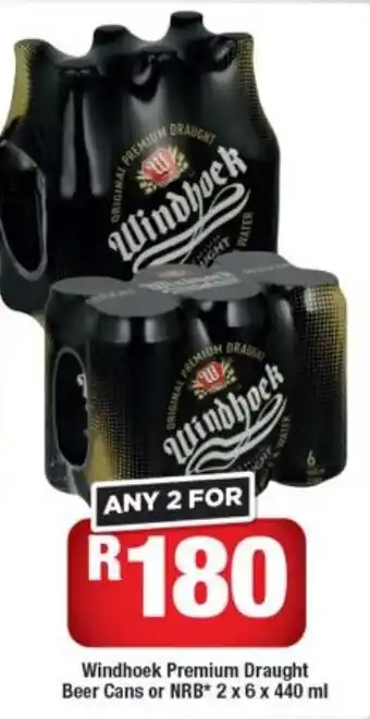 OK Liquor Windhoek Premium Draught Beer Cans or NRB* 2x6x440ml offer