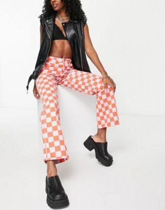 The ragged priest checkered dad jeans in red