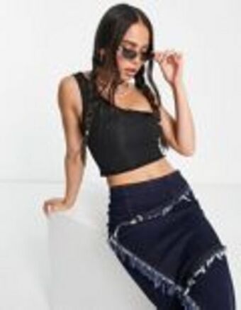 Asos Collusion lettuce edge one shoulder top in black offer