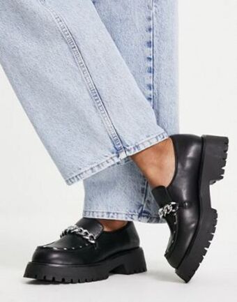 Asos design maze chunky flat loafers with chain in black
