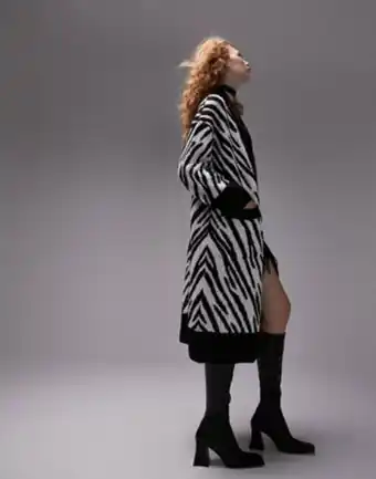 Topshop knitted animal maxi cardi in monochrome