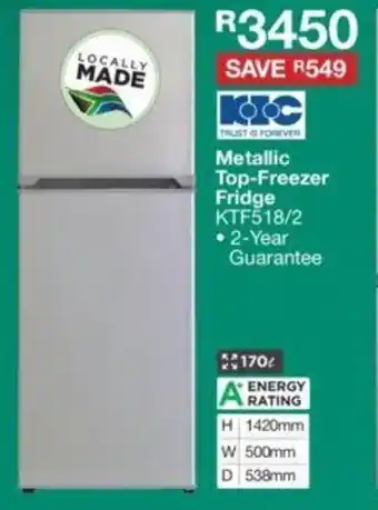 House & Home Metallic Top-Freezer Fridge KTF518/2 offer