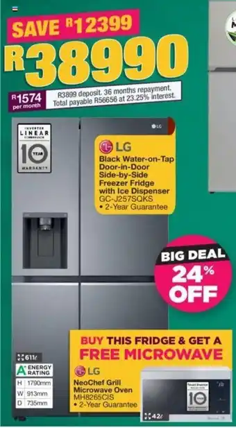 House & Home LG Black Water-on-Tap Door-in-Door Side-by-Side Freezer Fridge with Ice Dispenser offer