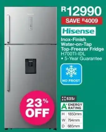 House & Home Hisense Inox-Finish Water-on-Tap Top-Freezer Fridge offer