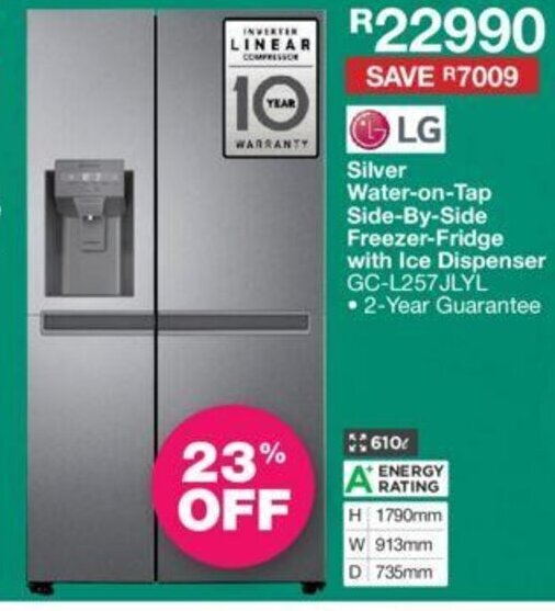 LG Silver WateronTap SideBySide FreezerFridge with Ice Dispenser