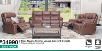 House & Home 3-Piece Navana Recliner Lounge Suite with Console offer