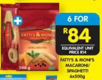 Shoprite Fatti's & Moni's Macaroni/Spaghetti 6x500g offer