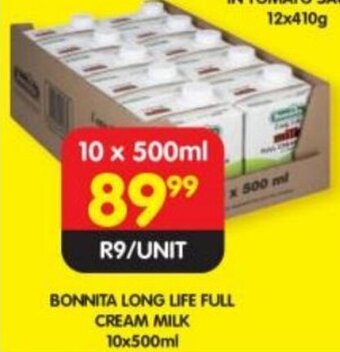 Shoprite Bonnita Long Life Full Cream Milk 10x500ml offer