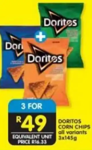 Shoprite Doritos Corn Chips 3x145g offer