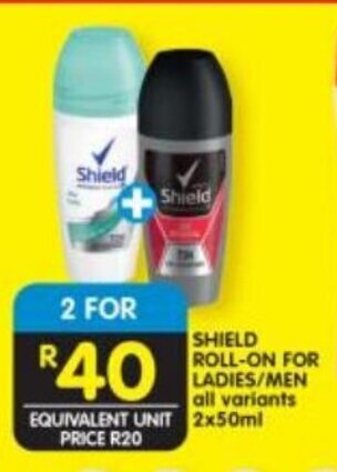 Shoprite Shield Roll-On For Ladies/Men 2x50ml offer