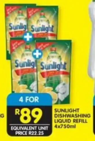 Shoprite Sunlight Dishwashing Liquid Refil 4x750ml offer