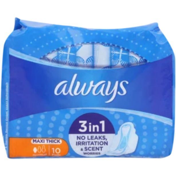 Always maxi thick normal sanitary pads 10 pack offer at Shoprite