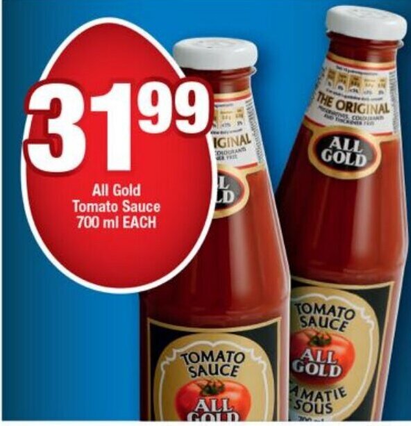 All Gold Tomato Sauce 700ml each offer at OK Foods