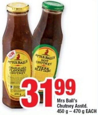 OK Foods Mrs Ball's Chutney Asstd. 450g-470g each offer