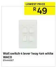 Waco Wall Switch 4 Lever 1 Way 4 x 4 (White)