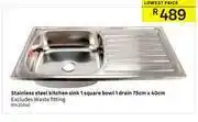 Leroy Merlin Stainless Steel Kitchen Sink 1 Square Bowl 1 Drain 75cm x 40cm offer