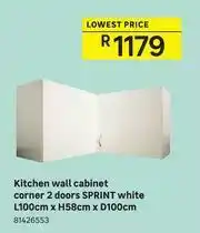 Sprint Kitchen Wall Cabinet Corner 2 Doors (White) L100cm x H58cm x D100cm