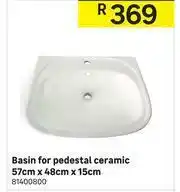 Leroy Merlin Ceramic Basin For Pedestal 57cm x 48cm x 15cm offer