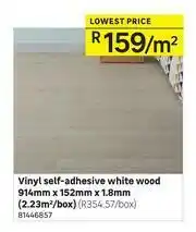 Vinyl Self Adhesive White Wood 914mm x 152mm x 1.8mm-Per Sqm