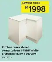 Leroy Merlin Sprint Kitchen Base Cabinet Corner 2 Doors (White) L100cm x H87cm x D100cm offer