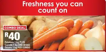 OK Foods Potatoes 1 kg Plus Carrots 1 kg and Brown Onions 1 kg per combo offer