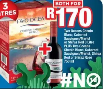 OK Foods Two Oceans Blanc, Cabernet Sauvignon/Merlot or Shiraz Red 3 Litre Plus Two Oceans Chenin Blanc, Cabernet Sauvignon/Merlot, offer