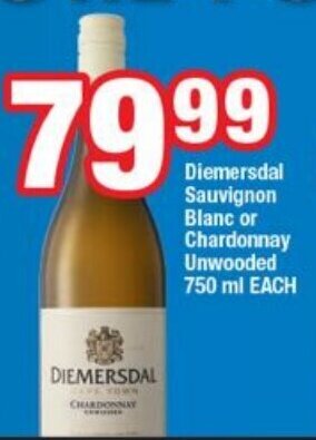 Diemersdal Sauvignon Blanc or Chardonnay Unwooded 750ml each