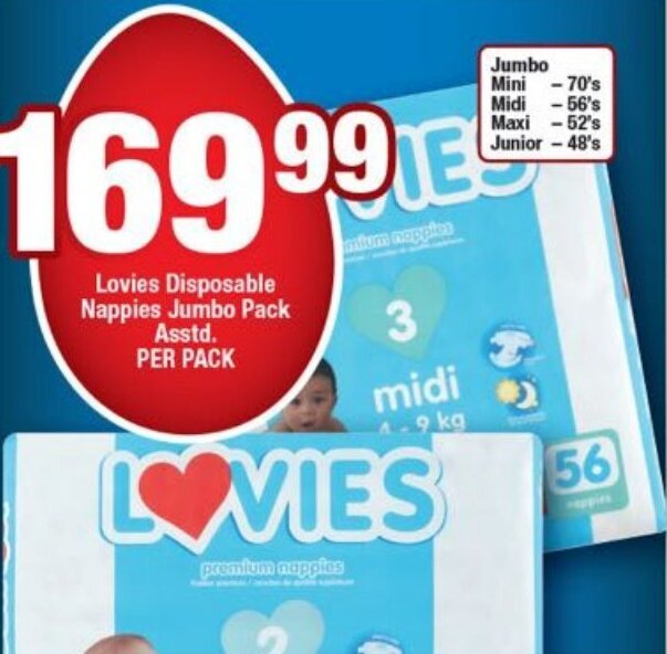 Lovies Disposable Nappies Jumbo Pack asstd. per pack offer at OK Foods