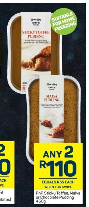 Pick n Pay PnP Sticky Toffee, Malva or Chocolate Pudding 450g offer