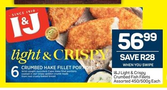 Pick n Pay I&J Light & Crispy Crumbed Fish Fillets Assorted 450/500g each offer