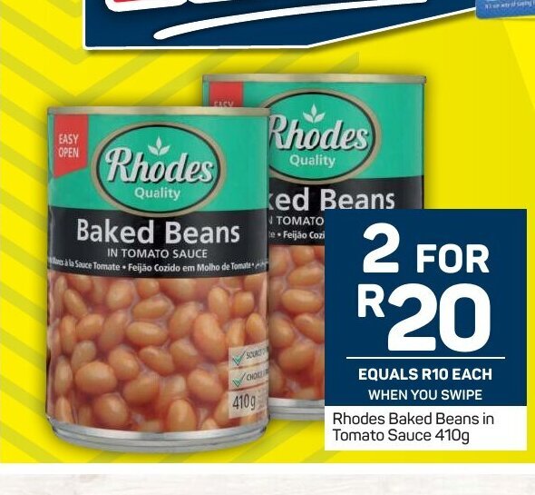 Rhodes Baked Beans in Tomato Sauce 410g offer at Pick n Pay